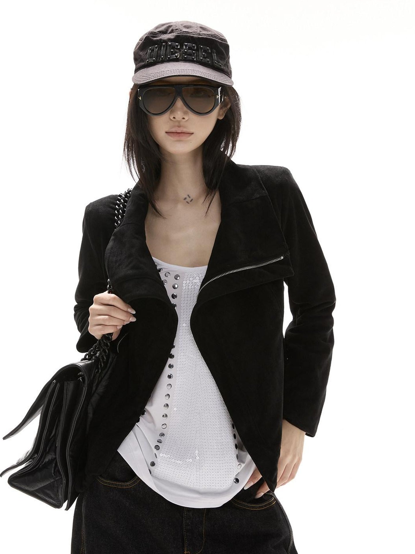 CrushOnit Original Design Slim Fit Suede Zipper Detail Women Windproof Leather Jackets