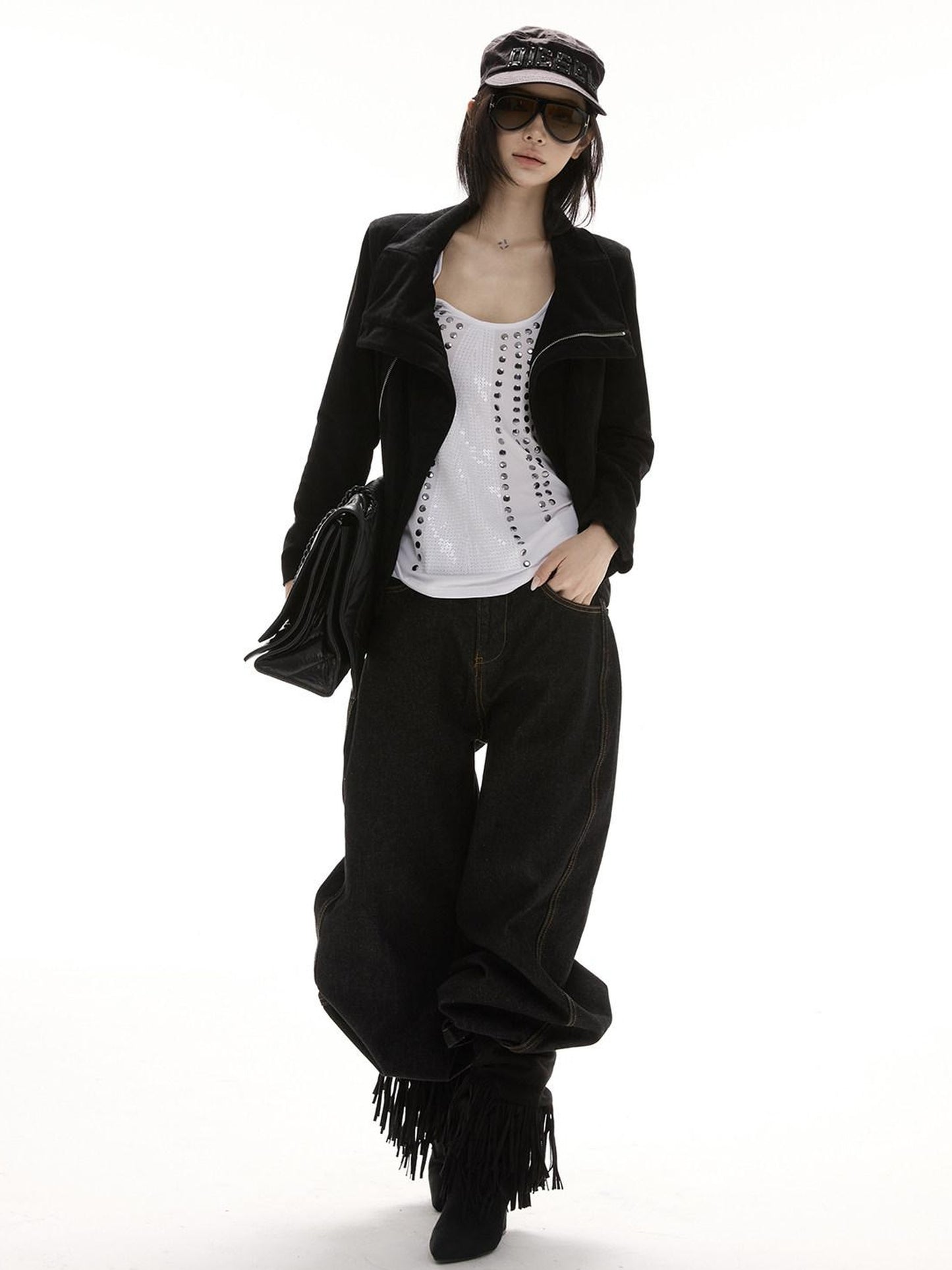 CrushOnit Original Design Slim Fit Suede Zipper Detail Women Windproof Leather Jackets