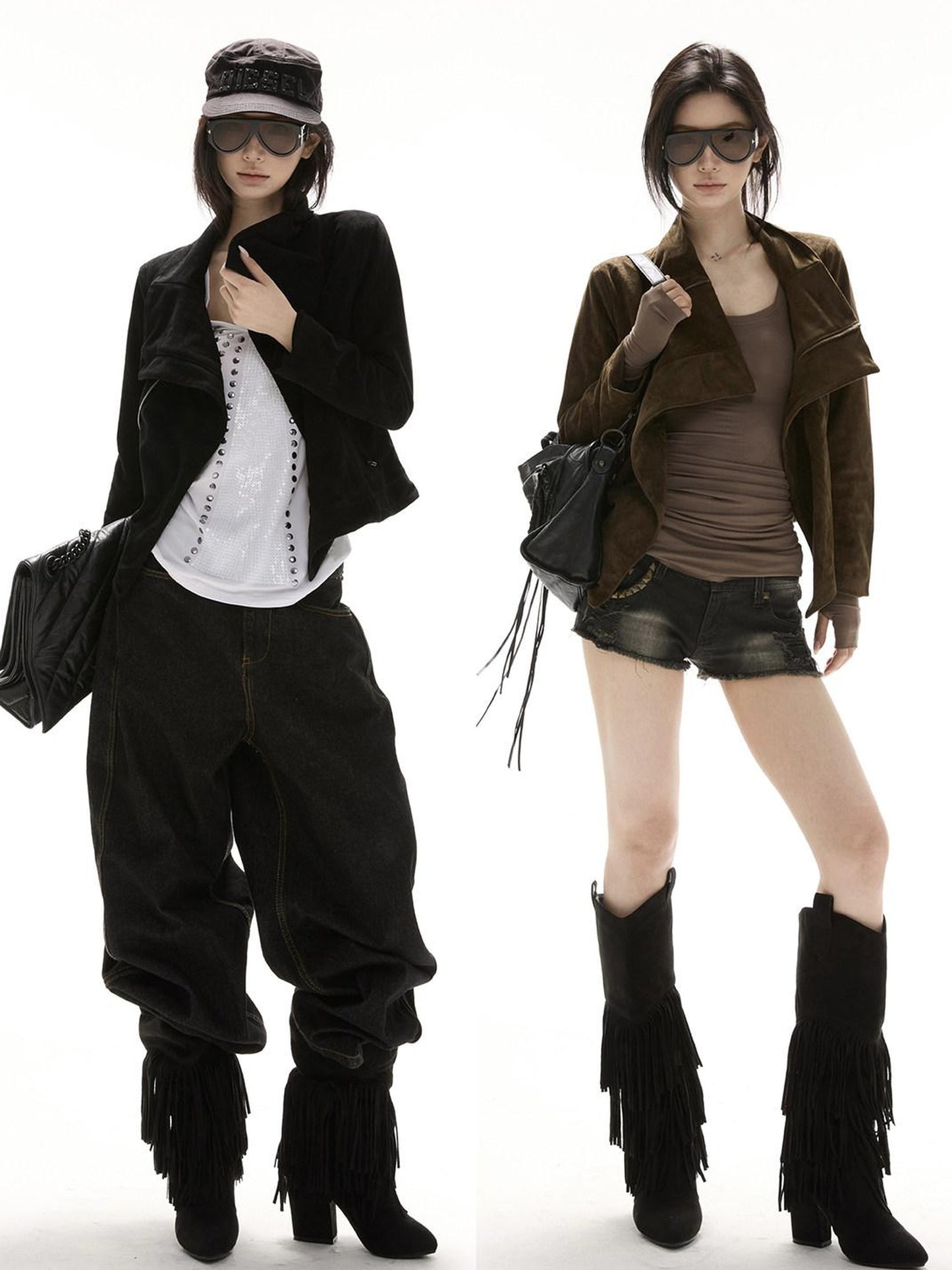 CrushOnit Original Design Slim Fit Suede Zipper Detail Women Windproof Leather Jackets