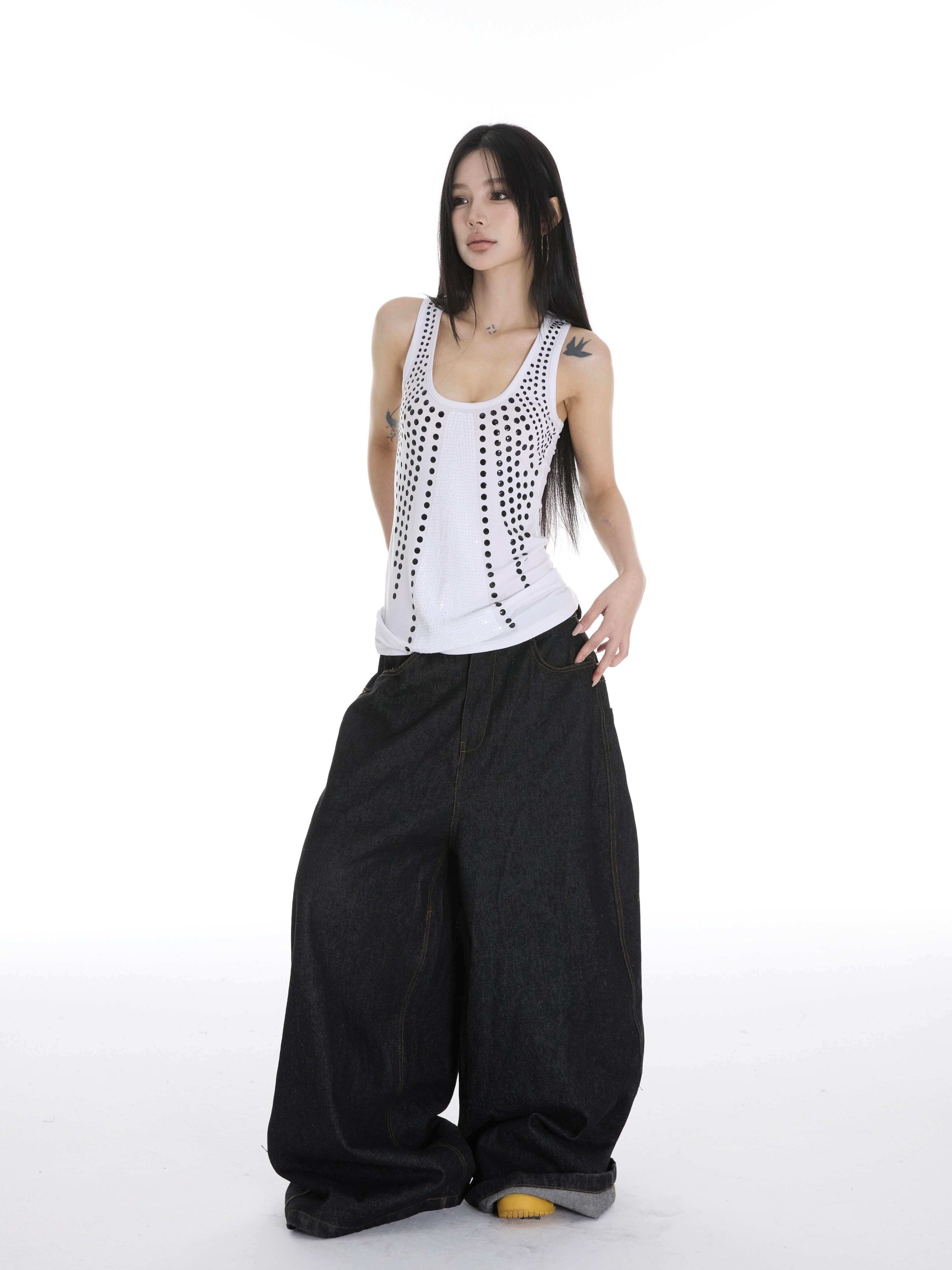 CrushOnit_Rhinestone_Sequin_Original_Strappy_Women_Cotton_Lightweight_Black_White_Tank_Tops_MISSTT