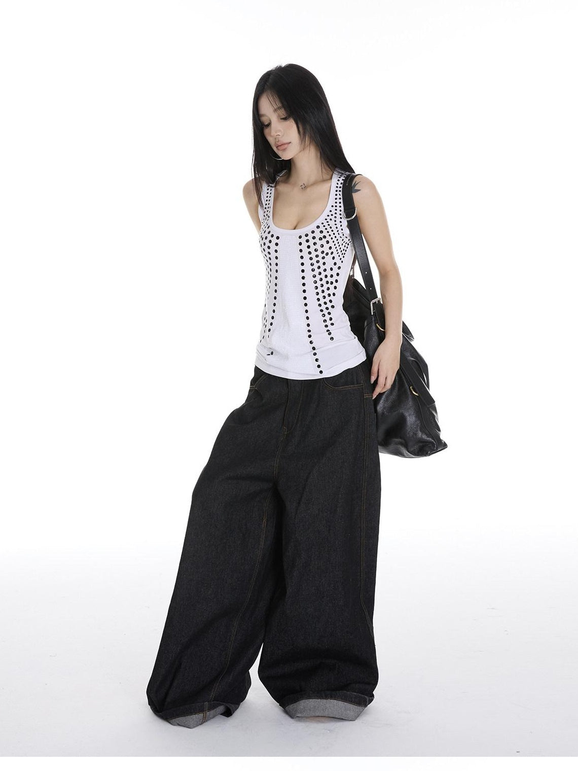 CrushOnit Rhinestone Sequin Original Strappy Women Cotton Lightweight Black White Tank Tops