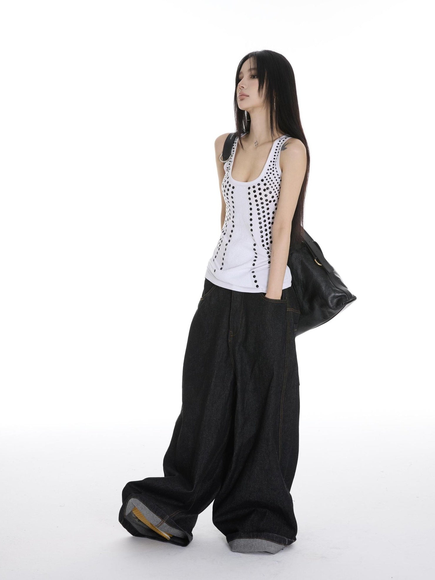 CrushOnit Rhinestone Sequin Original Strappy Women Cotton Lightweight Black White Tank Tops