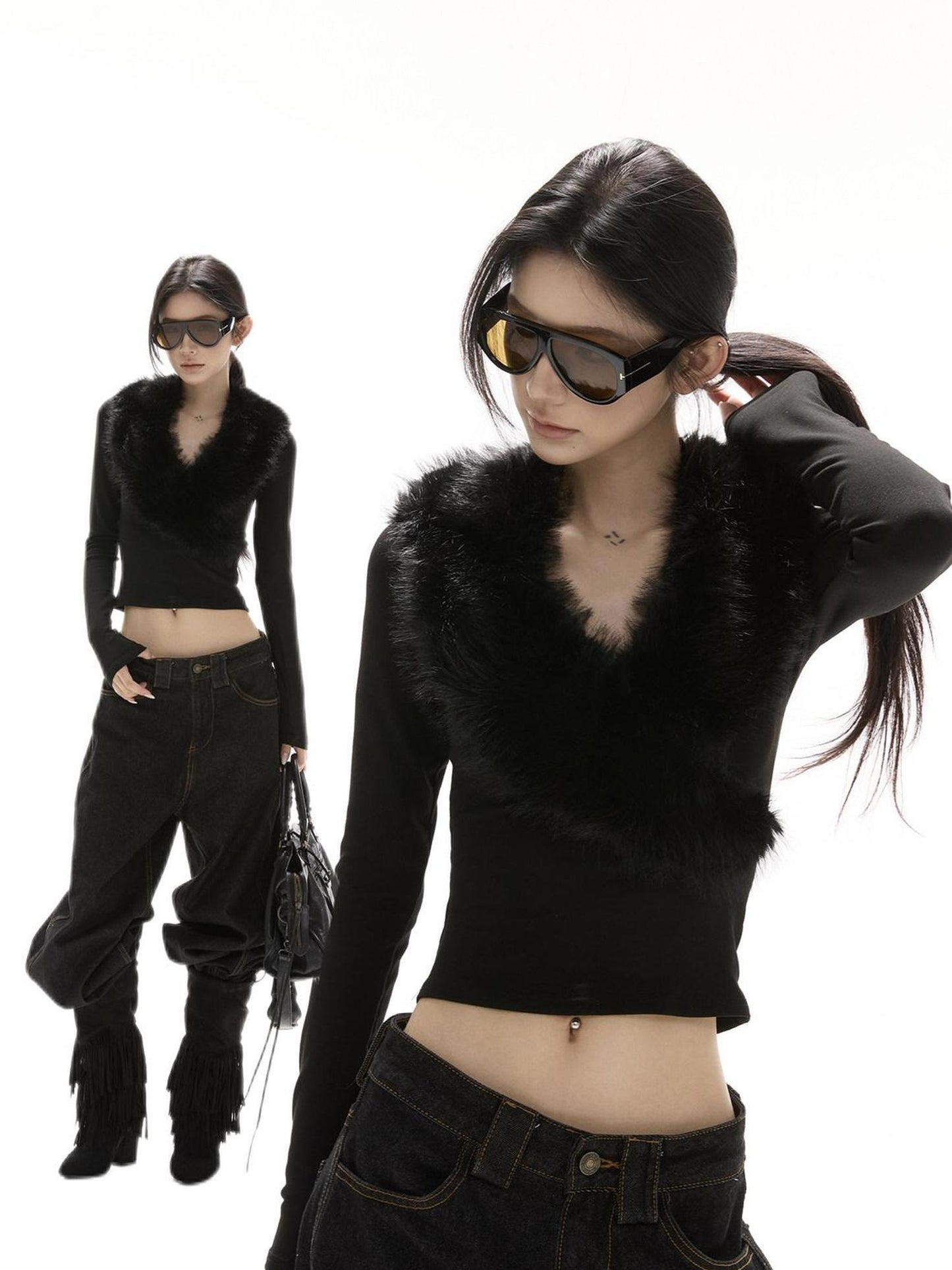 CrushOnit Soft Breathable Cotton Spandex Slim V-neck Ribbed Pullover Women Sweaters
