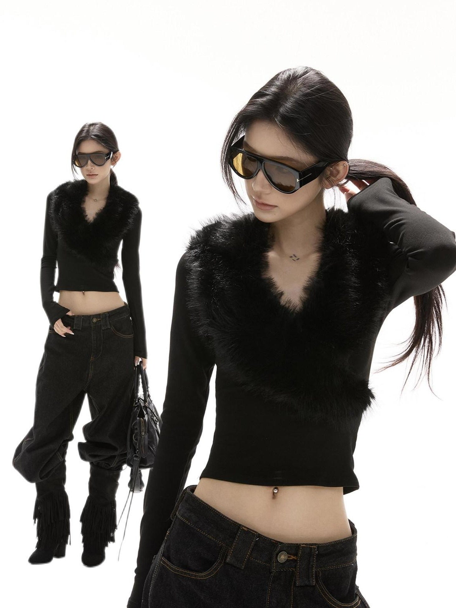 CrushOnit Soft Breathable Cotton Spandex Slim V-neck Ribbed Pullover Women Sweaters