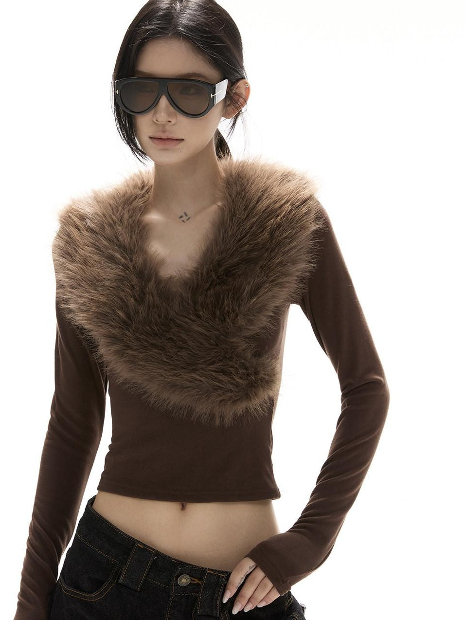 CrushOnit Soft Breathable Cotton Spandex Slim V-neck Ribbed Pullover Women Sweaters