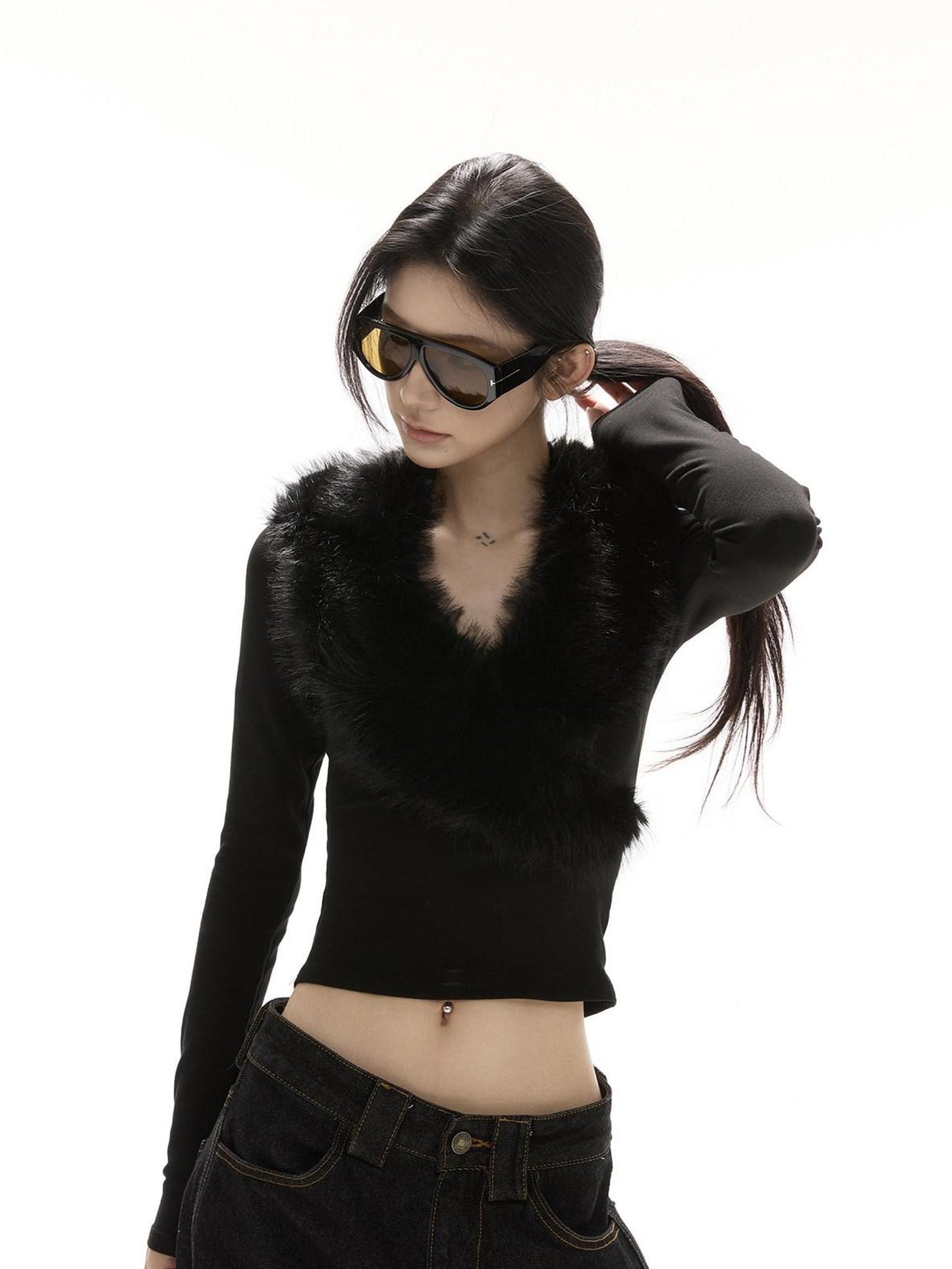 CrushOnit Soft Breathable Cotton Spandex Slim V-neck Ribbed Pullover Women Sweaters