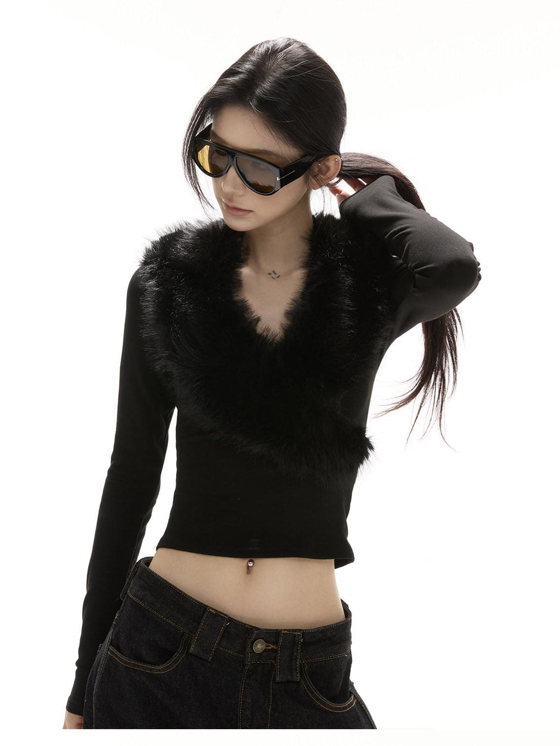 CrushOnit Soft Breathable Cotton Spandex Slim V-neck Ribbed Pullover Women Sweaters
