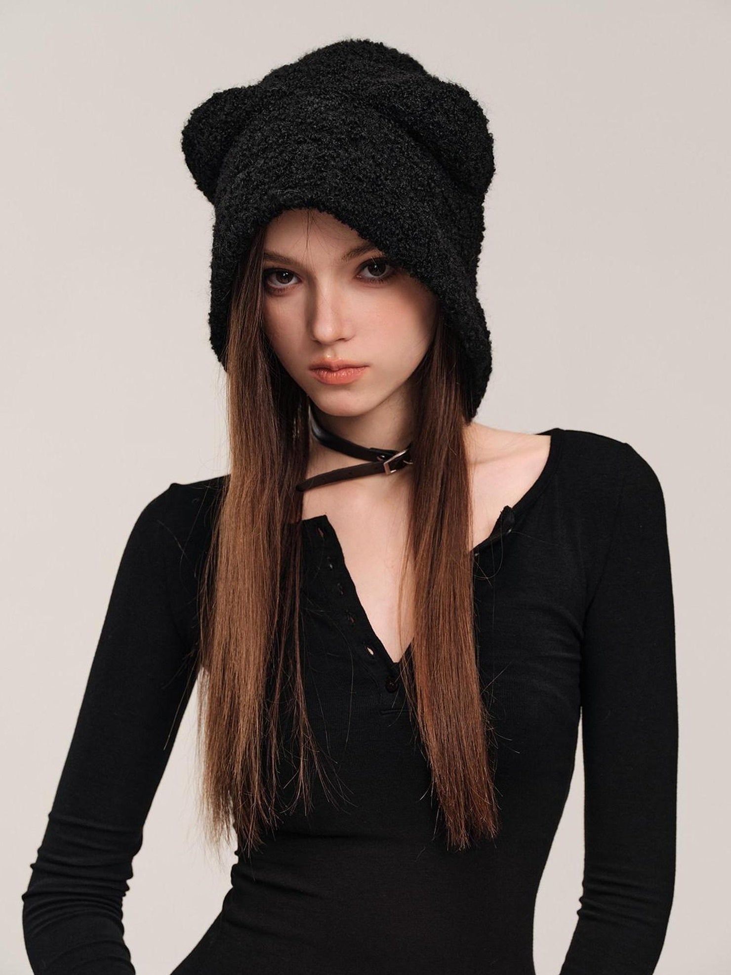 CrushOnit Soft Cotton Knit Short Brim Minimalist Unisex Travel Black Beanies