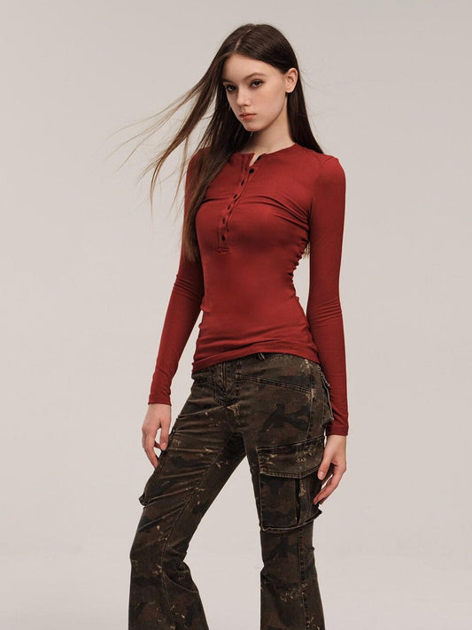 CrushOnit Soft Viscose Spandex Slim Fit Commuter Red Youth Classic Long Sleeve T-Shirts