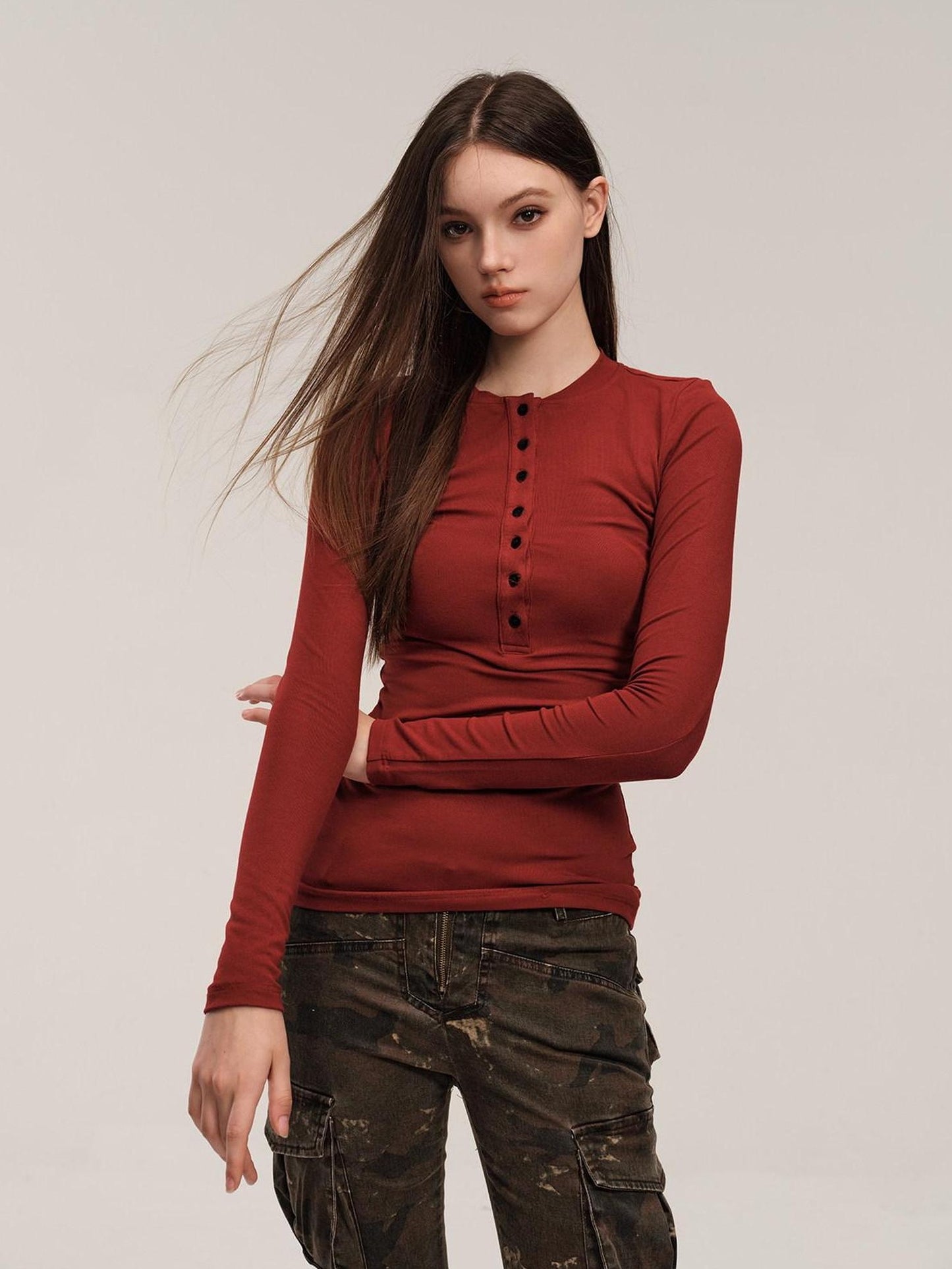 CrushOnit Soft Viscose Spandex Slim Fit Commuter Red Youth Classic Long Sleeve T-Shirts