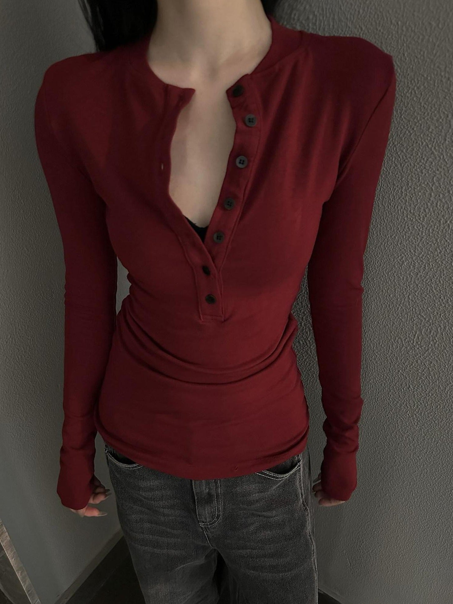 CrushOnit Soft Viscose Spandex Slim Fit Commuter Red Youth Classic Long Sleeve T-Shirts