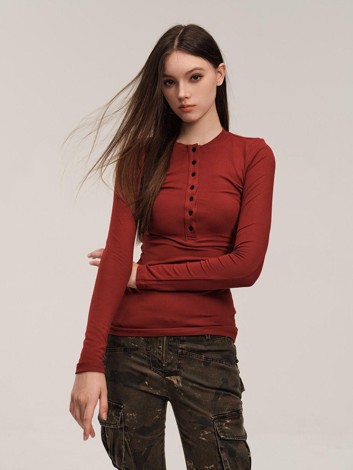 CrushOnit Soft Viscose Spandex Slim Fit Commuter Red Youth Classic Long Sleeve T-Shirts