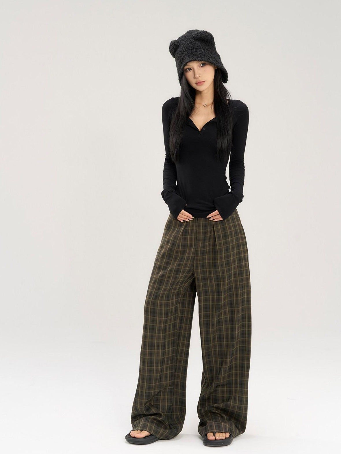 CrushOnit Stretch Cotton Blend Commuter Low Rise Coffee Brown Women Wide Leg Pants
