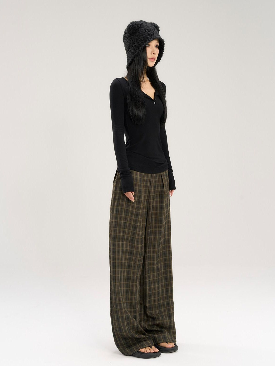 CrushOnit Stretch Cotton Blend Commuter Low Rise Coffee Brown Women Wide Leg Pants