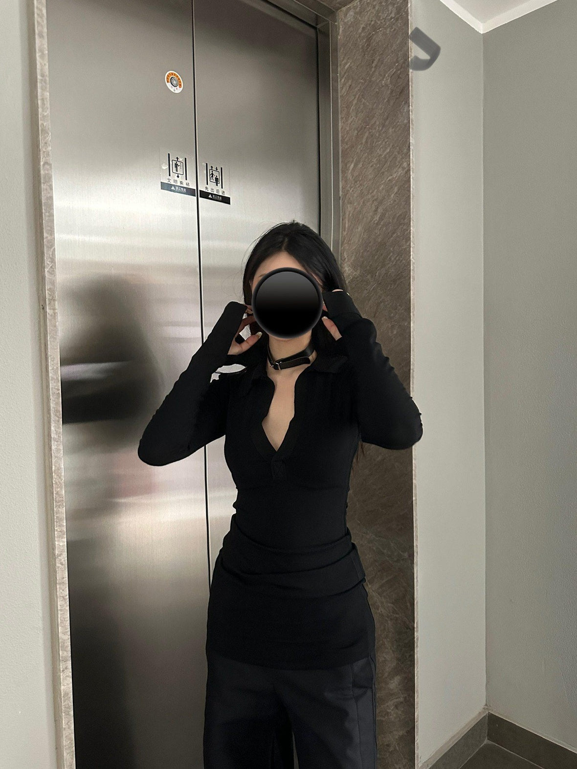 CrushOnit Stretch Cotton Slim Fit Office Henley Neck For Women Black Long Sleeve T-Shirts