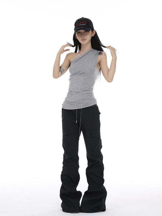 CrushOnit Versatile Asymmetrical Slim Fit Off Shoulder Cotton Stretch Women Tank Tops