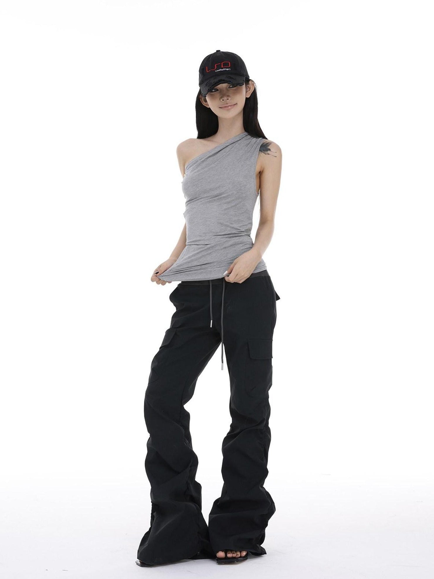 CrushOnit Versatile Asymmetrical Slim Fit Off Shoulder Cotton Stretch Women Tank Tops