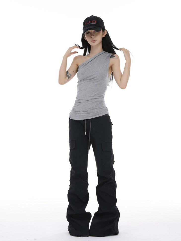 CrushOnit Versatile Asymmetrical Slim Fit Off Shoulder Cotton Stretch Women Tank Tops