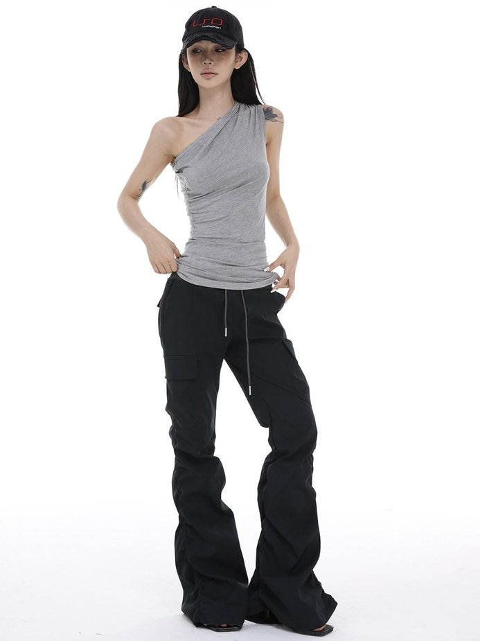 CrushOnit Versatile Asymmetrical Slim Fit Off Shoulder Cotton Stretch Women Tank Tops