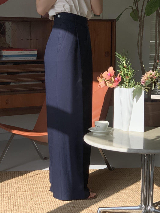 Miroment Uv Protection Silky Acetate High Waist Wide Leg Women Navy Casual Pants