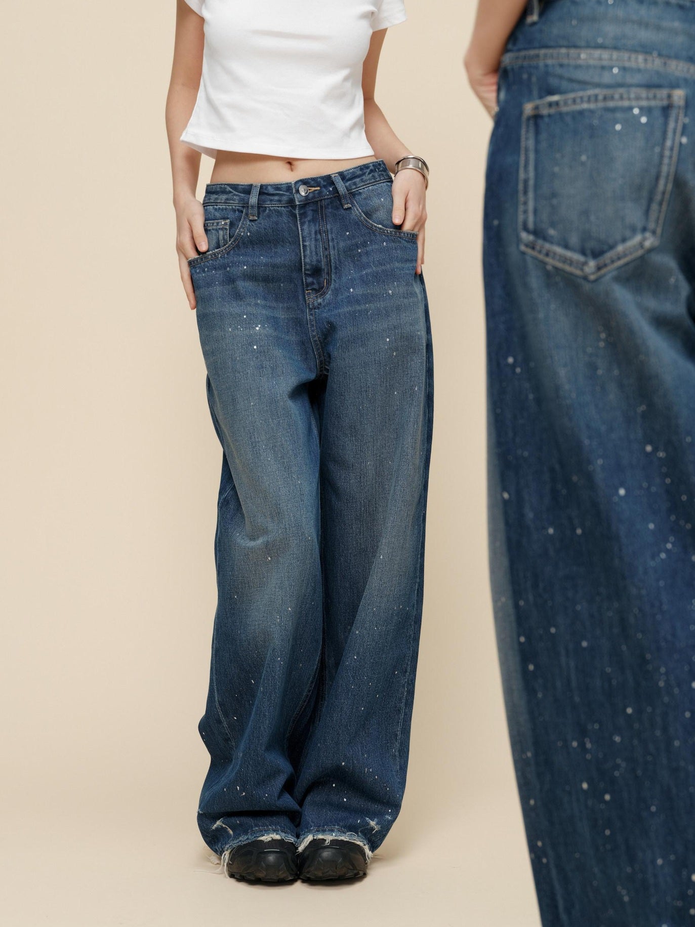 Miroment Washed Rebel Straight Natural Waist Women Button Fly No Stretch Denim Jeans