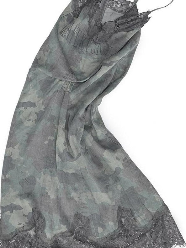 1JINN STUDIO Lyocell Linen Printed V-neck Strappy O Shape Casual Women Camo Maxi Dresses