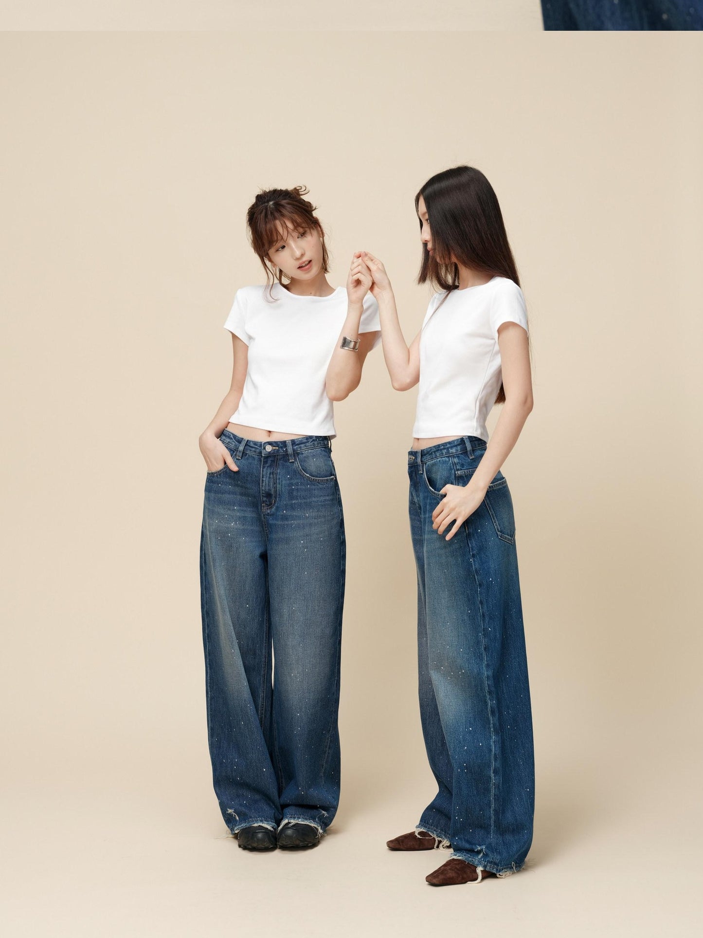 Miroment Washed Rebel Straight Natural Waist Women Button Fly No Stretch Denim Jeans