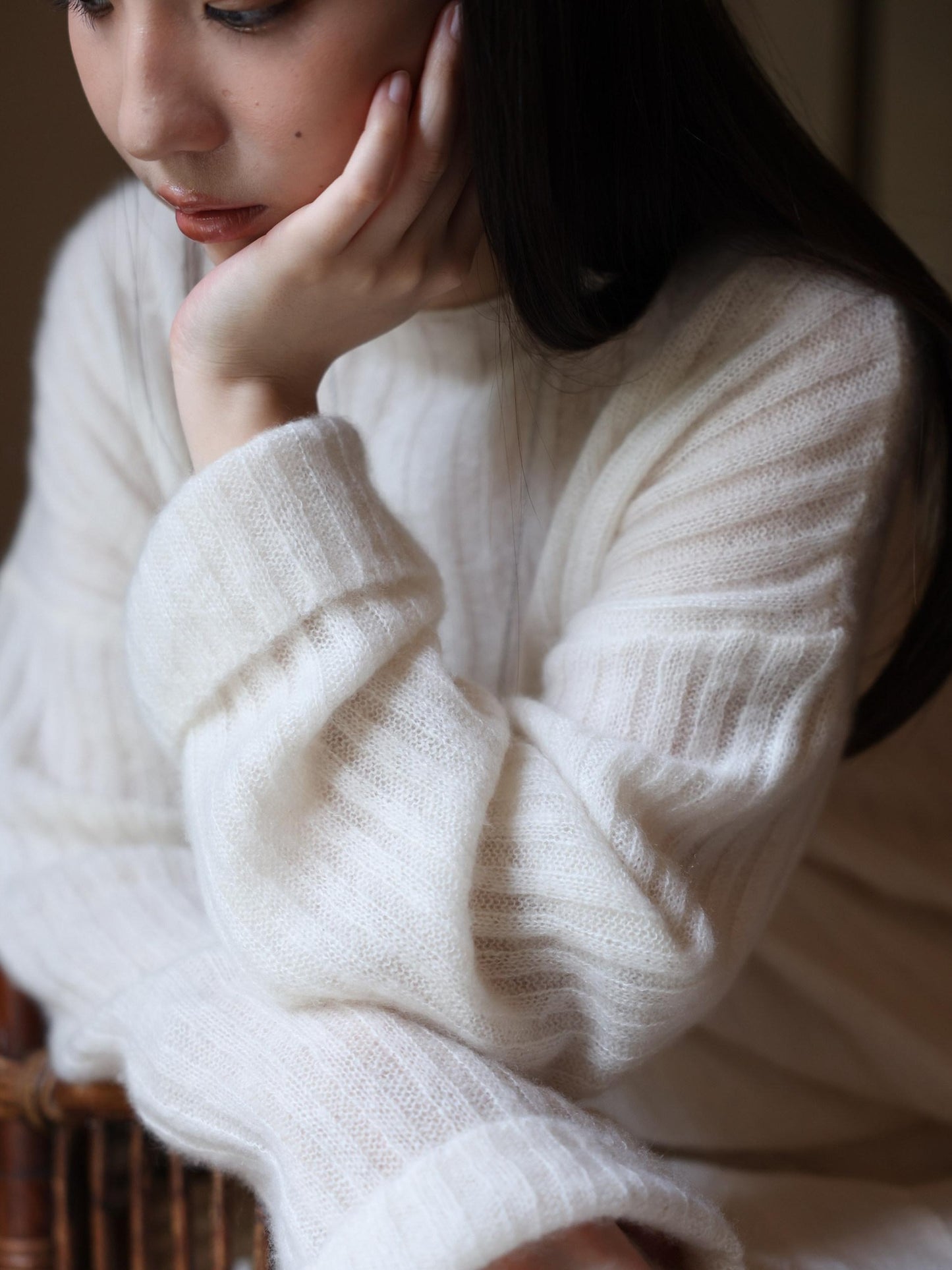 Miroment Ultra Soft Cashmere Office Loose Openwork Round Neck Women Knit Sweater