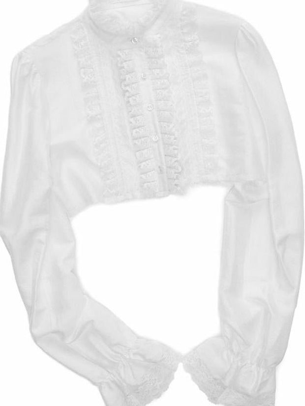 1JINN STUDIO Shape Retaining Victorian Lace Puff Sleeve Cropped Stand Collar Women Blouses