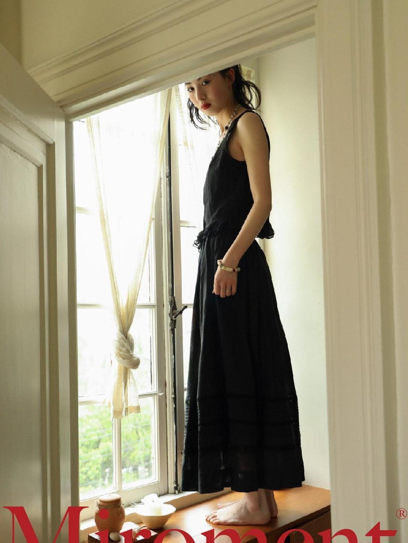 Miroment High Waist Tencel Ramie Bubble Loose Fit Zipper Casual Women Midi Skirt