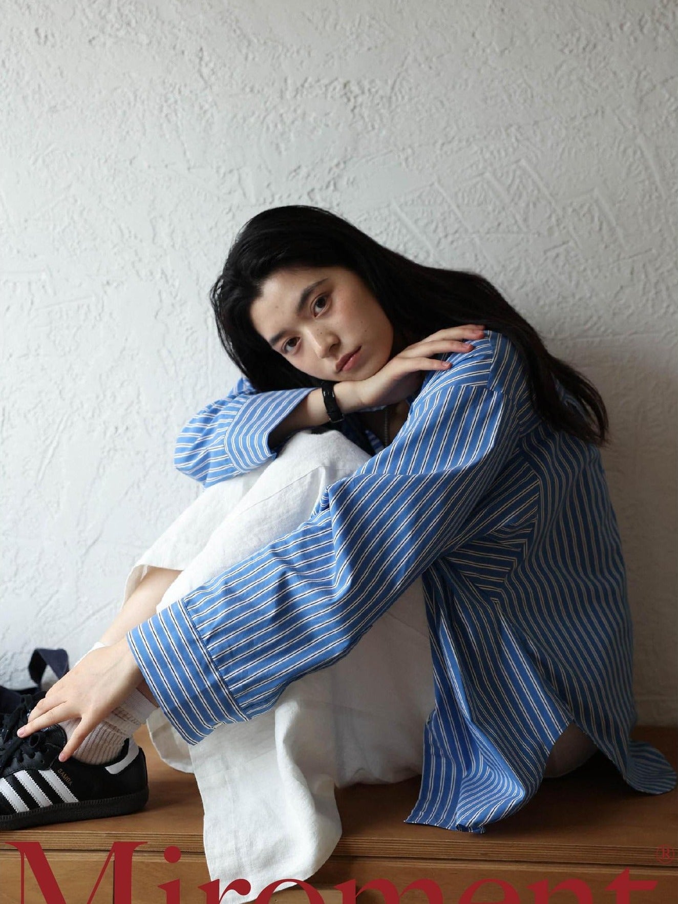 Miroment Soft Cotton Casual Loose Drop Shoulder Long Sleeve Women Durable Striped Shirt