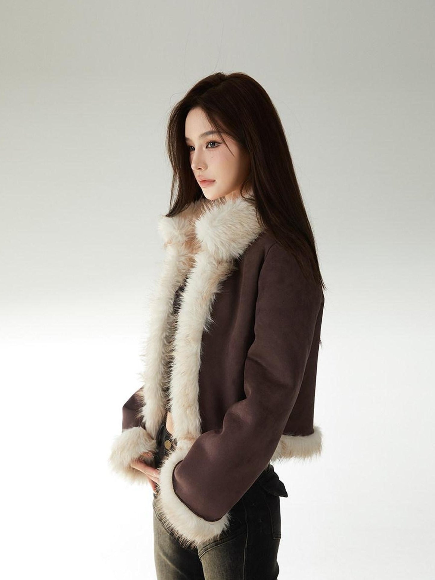 CrushOnit Sleek Coffee Brown Mid Length Commuter Long Sleeve Office Short Coat