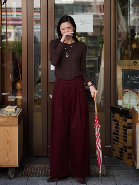 Miroment High Waist Straight Leg Regular And Long Versatile White Angora Red Casual Pants