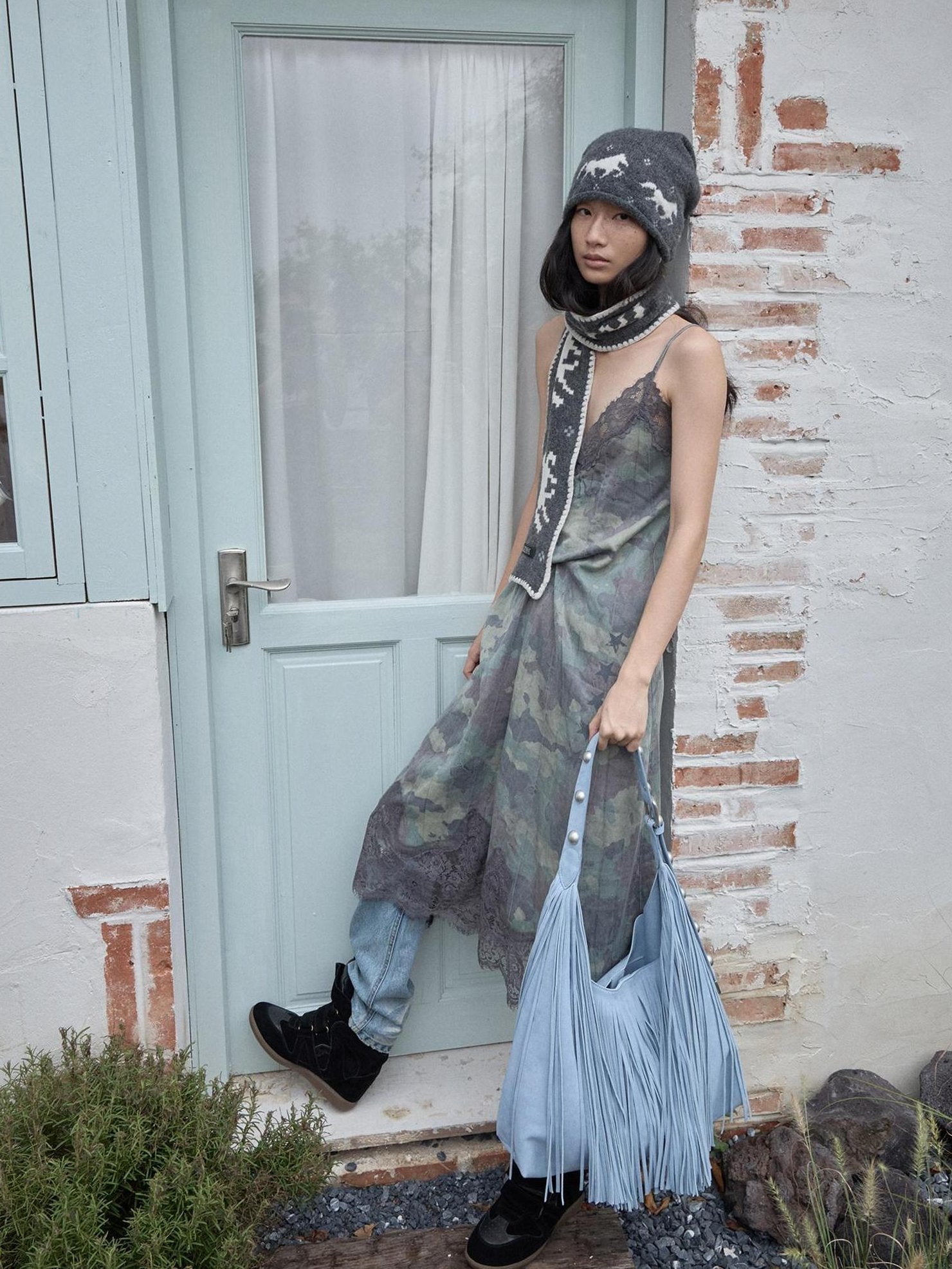 1JINN STUDIO Lyocell Linen Printed V-neck Strappy O Shape Casual Women Camo Maxi Dresses
