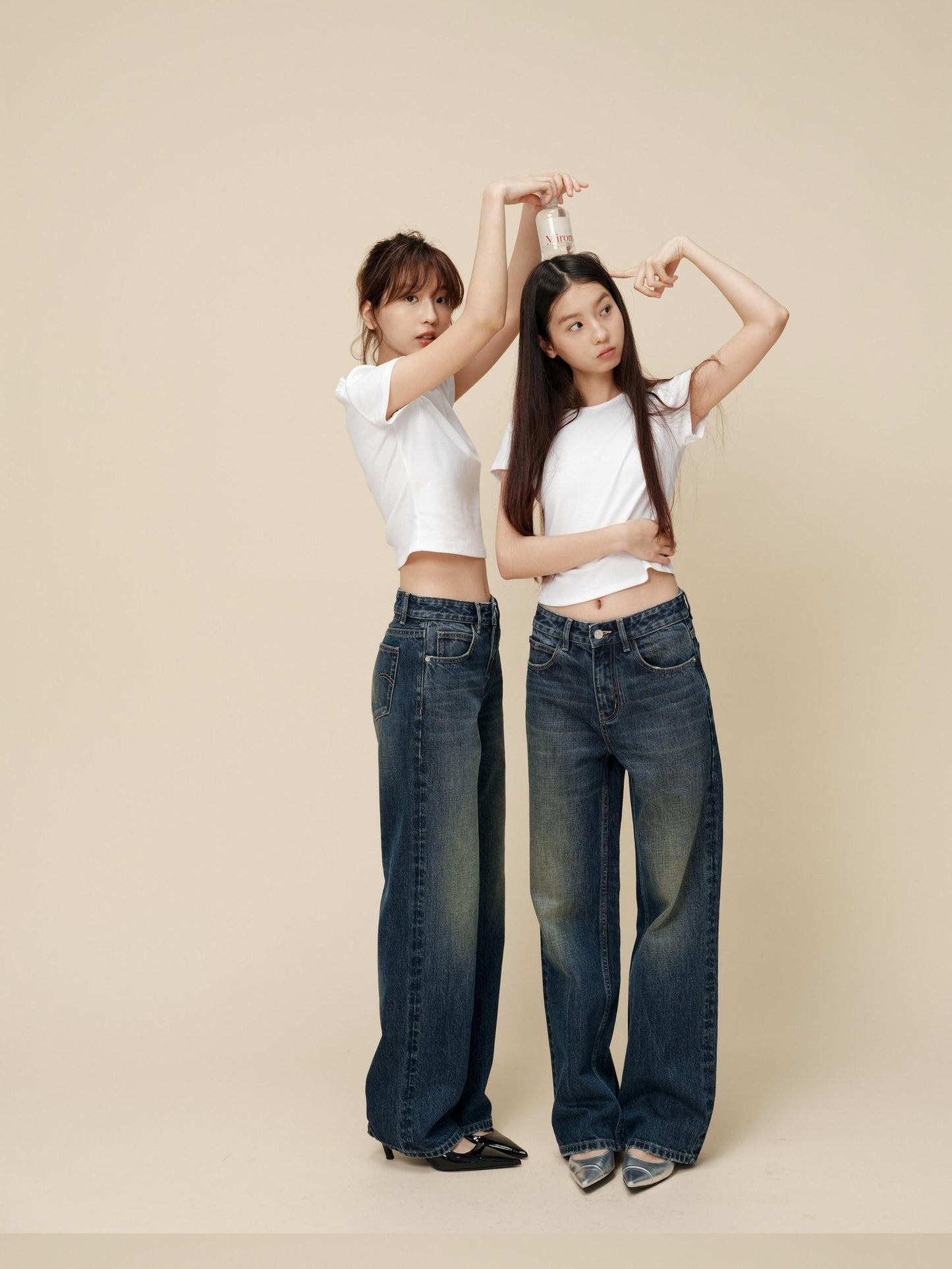 Miroment Vintage Distressed Straight Leg Mid Low Rise Button Fly Women Denim Jeans