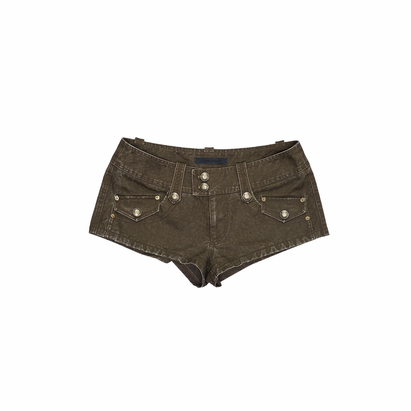 1JINN_STUDIO_Soft_Cotton_Low_Rise_Slim_Fit_Women_Dark_Gray_Tea_Green_Denim_Shorts_MISSTT