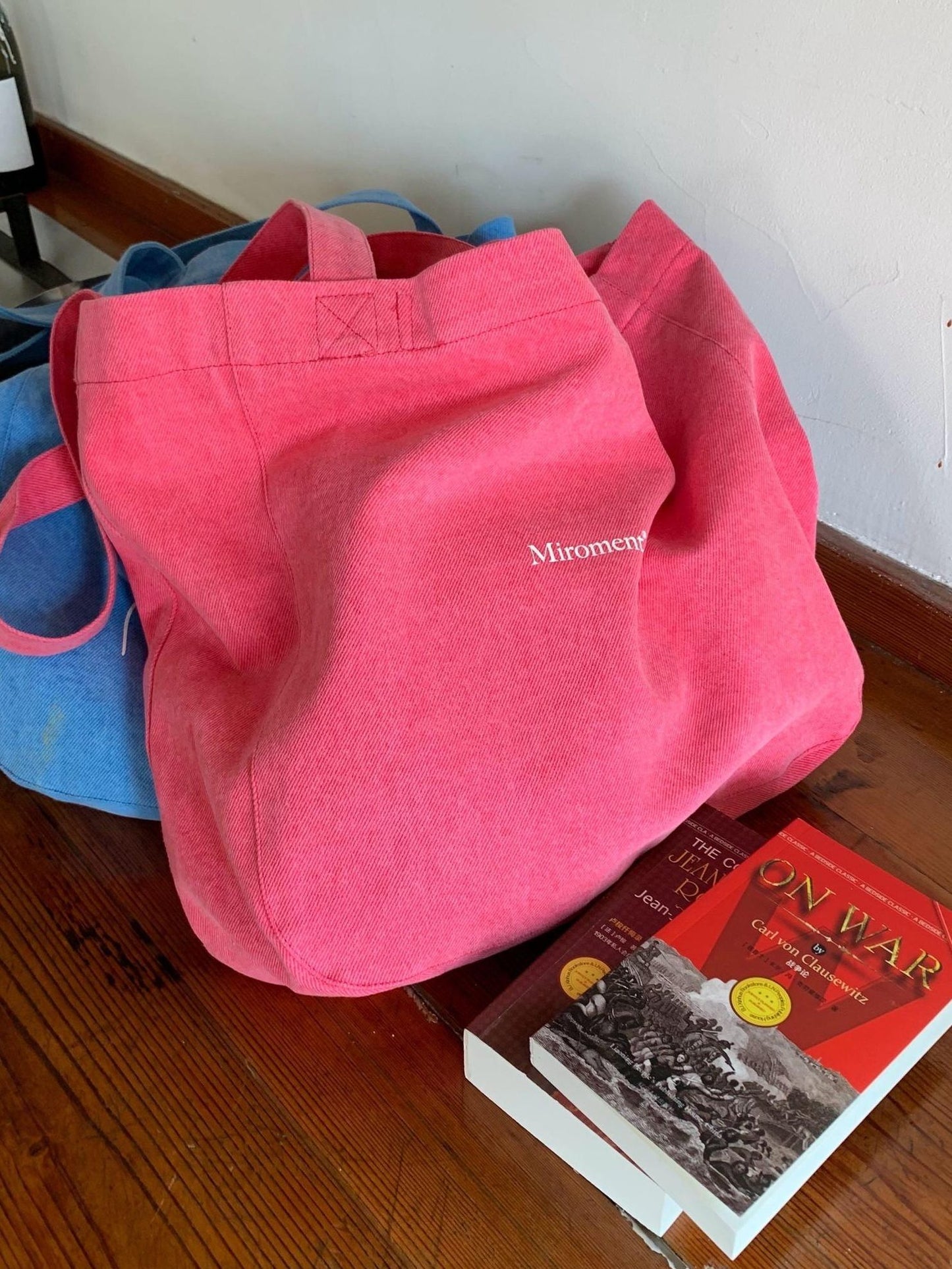 Miroment Colorblock Cotton Small Square Shoulder Pastel Women Casual Canvas Tote Bag