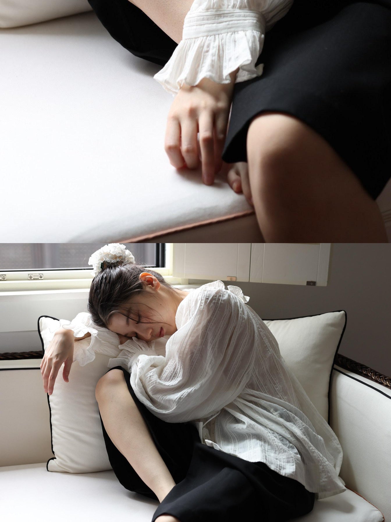 Breathable Romantic Loose V-neck Balloon Sleeves Women Cotton White Shirt