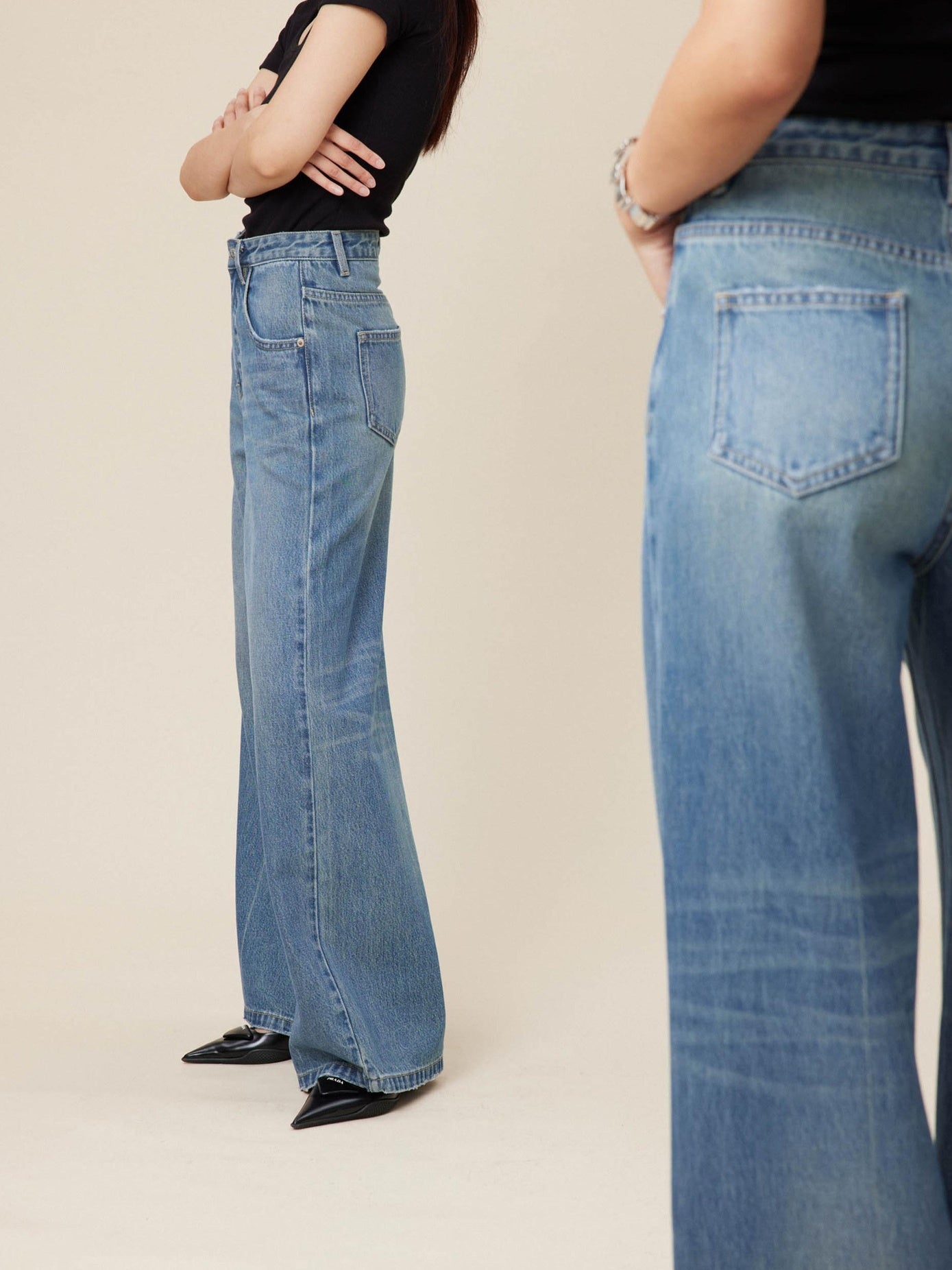 Miroment Vintage Distressed High Waist Loose Fit Cotton Women Classic Denim Jeans