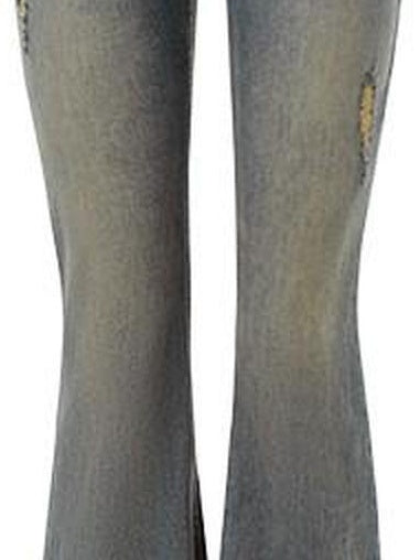 1JINN STUDIO Vintage Distressed Low Rise Slight Flare Blue Women Stretch Straight Leg Jeans
