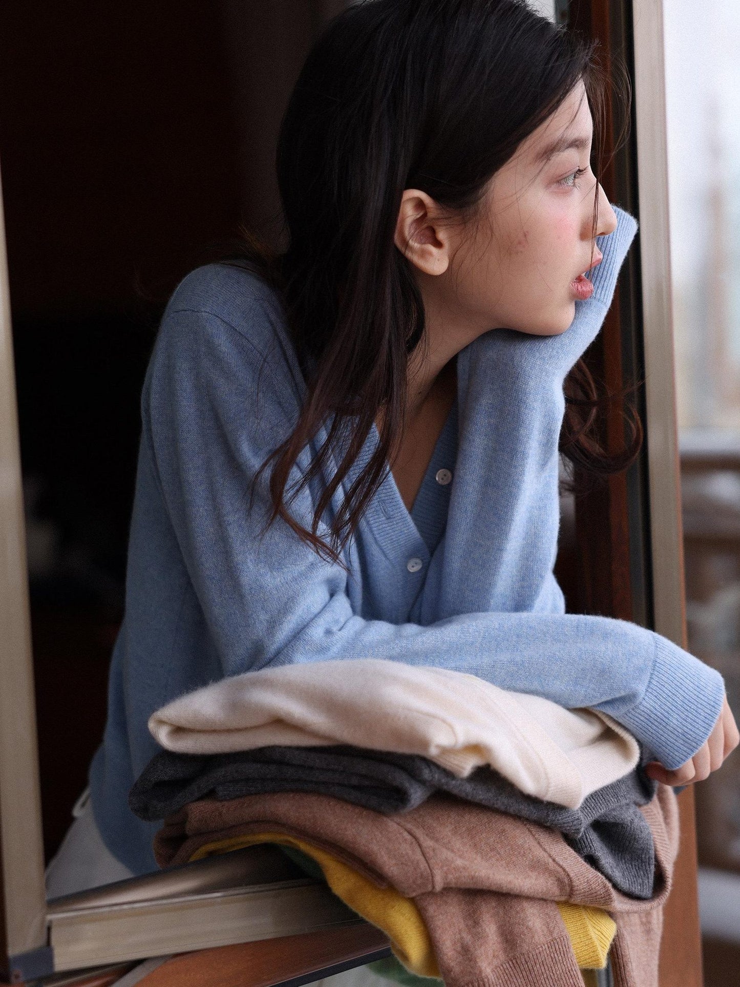 Miroment Ultra Soft Pure Cashmere Colorblock V-neck Button Cardigan Women Knit Sweater