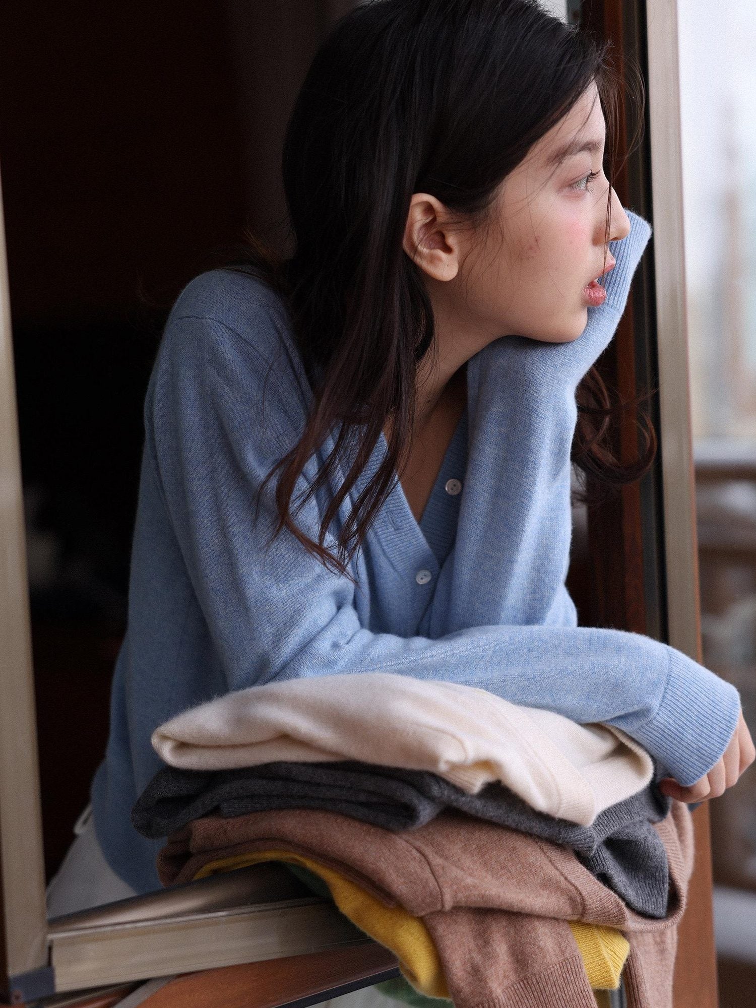 Miroment Ultra Soft Pure Cashmere Colorblock V-neck Button Cardigan Women Knit Sweater