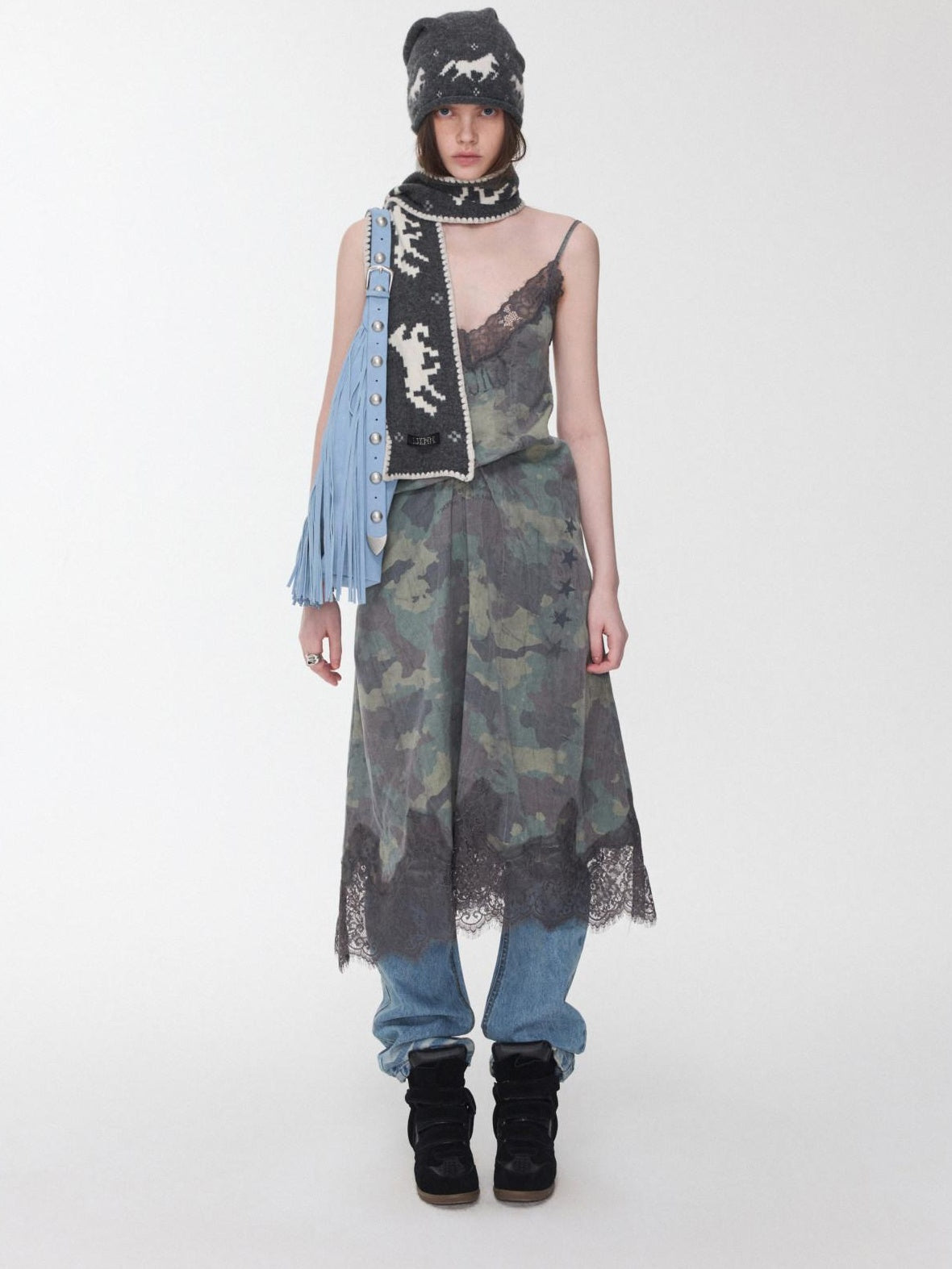 1JINN STUDIO Lyocell Linen Printed V-neck Strappy O Shape Casual Women Camo Maxi Dresses