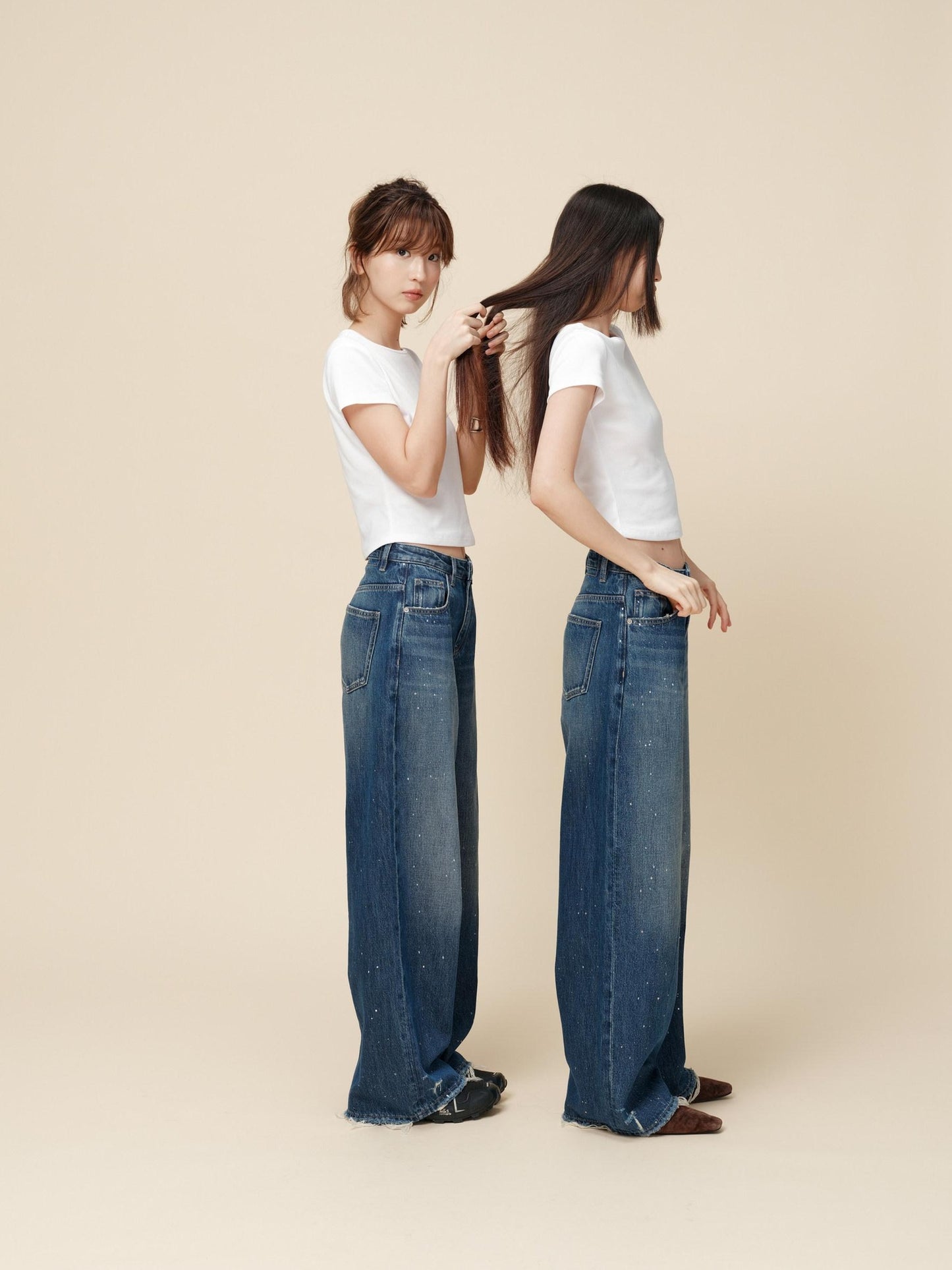 Miroment Washed Rebel Straight Natural Waist Women Button Fly No Stretch Denim Jeans