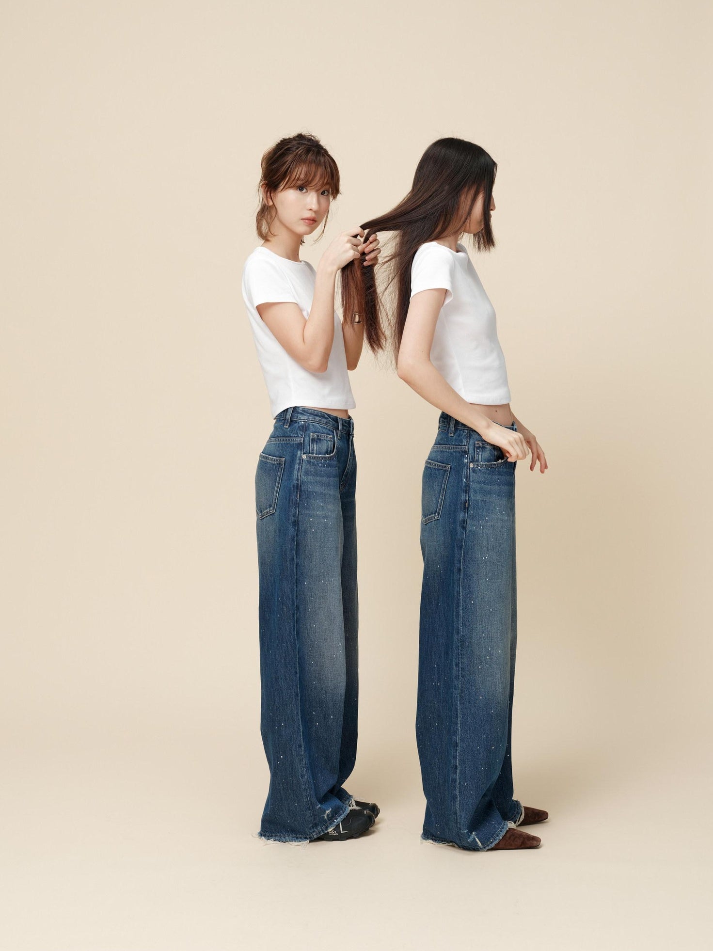 Miroment Washed Rebel Straight Natural Waist Women Button Fly No Stretch Denim Jeans