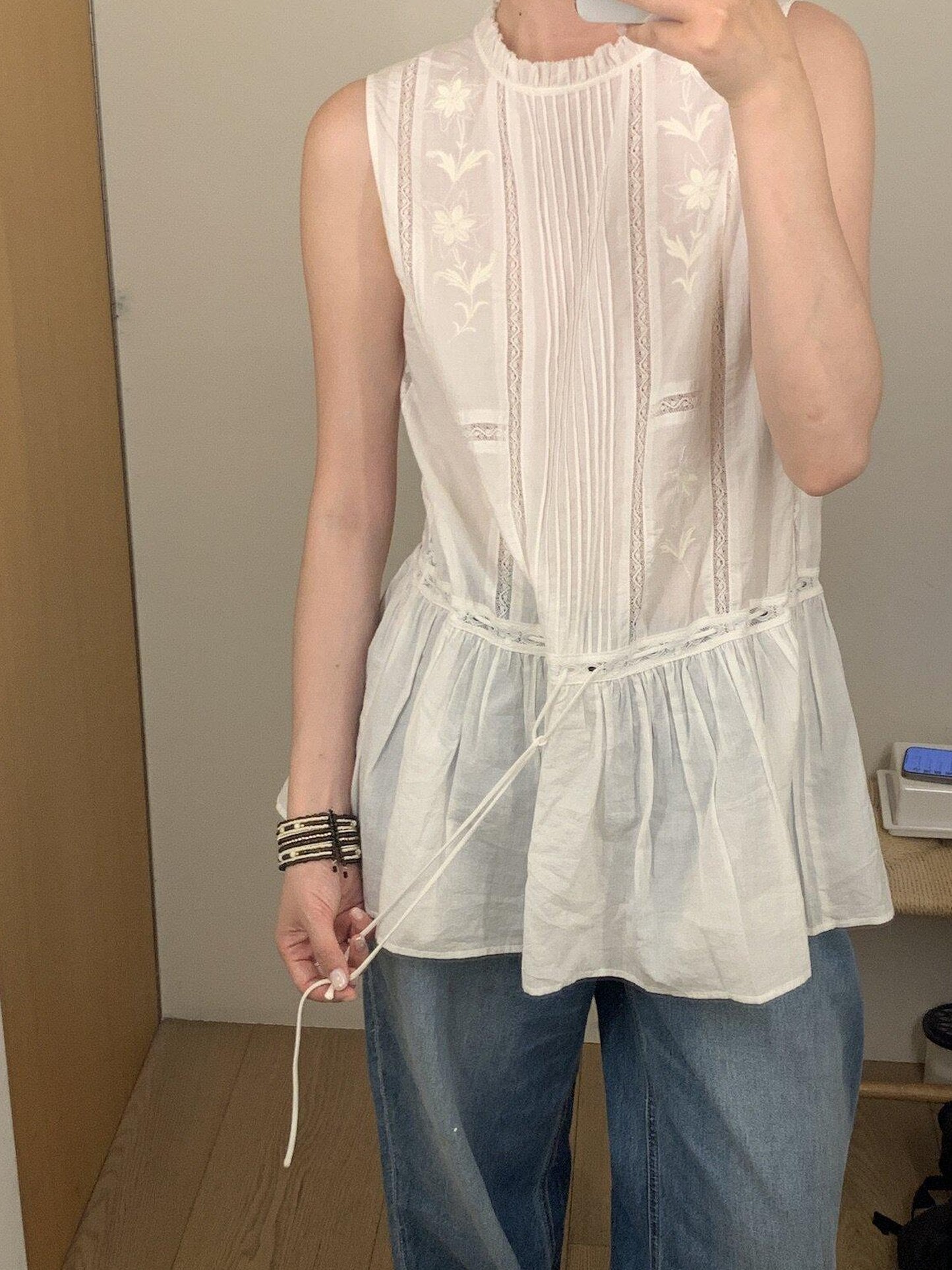 Miroment Durable Painted High Waist Wide Leg Loose Fit Zipper Cotton Denim Jeans
