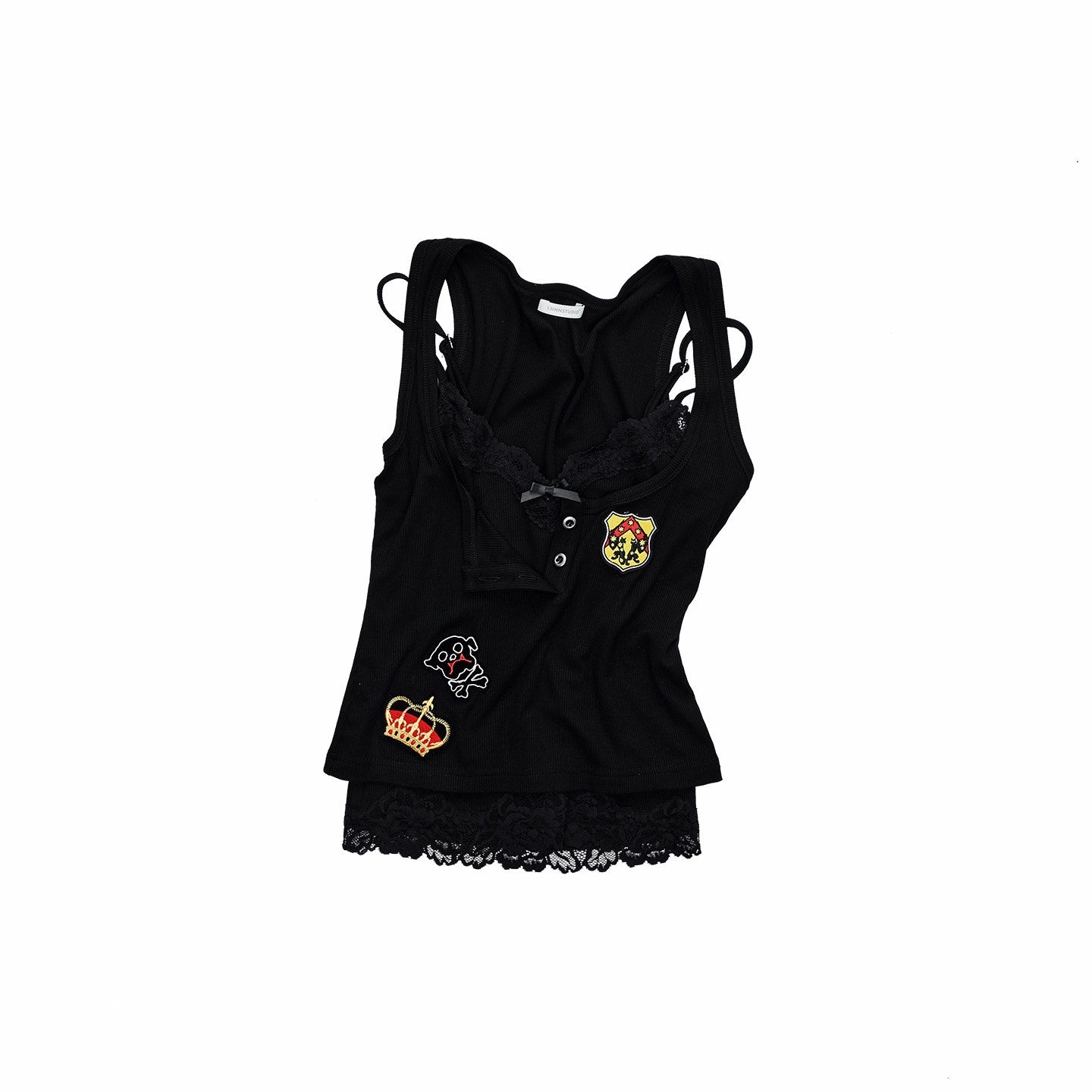 1JINN_STUDIO_Lace_Camisole_U_Neck_Slim_Fit_Button_Short_Logo_Layering_Women_Sweaters_MISSTT