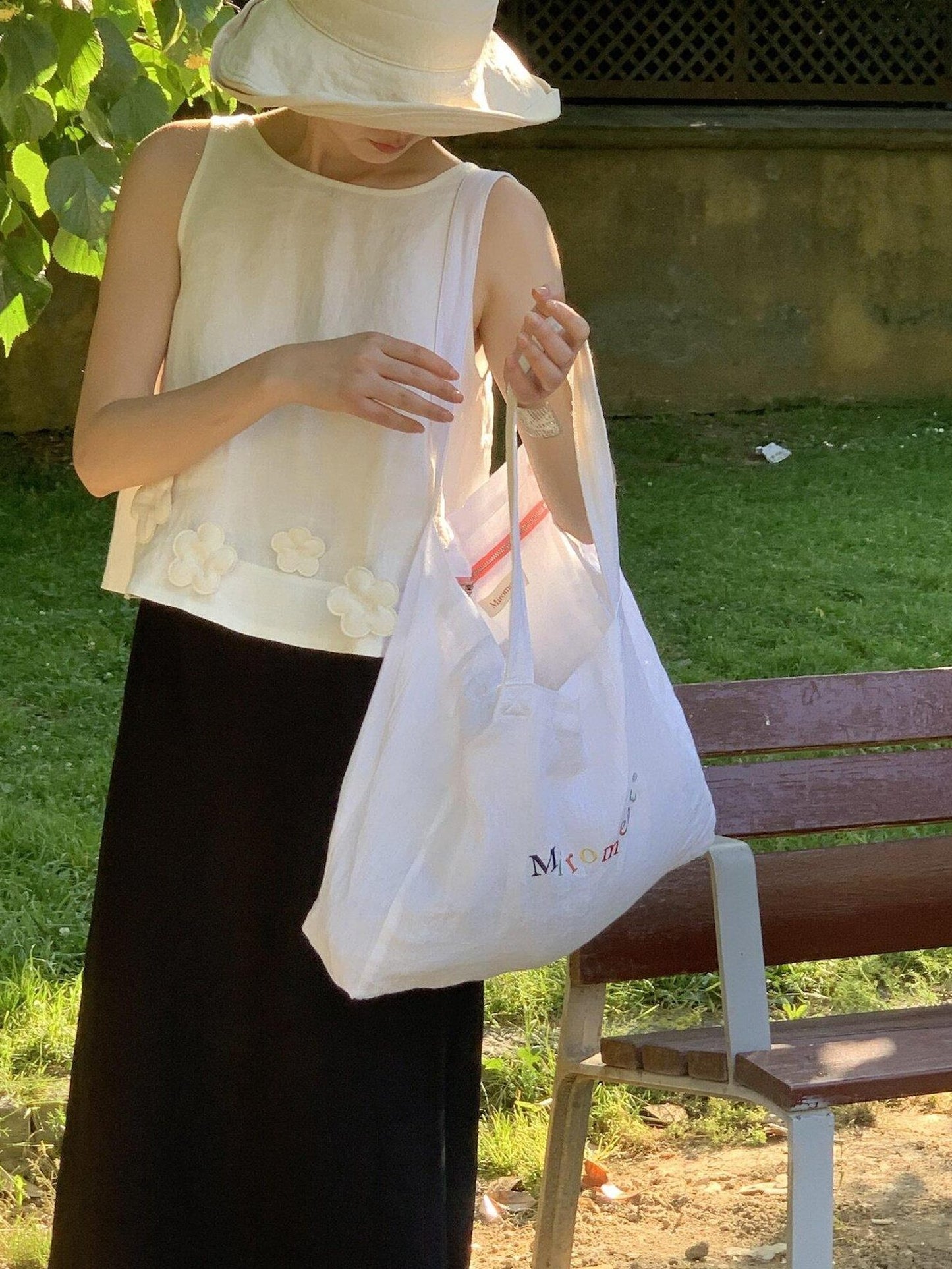Miroment Colorblock Linen Small Square Shoulder Lightweight Casual Canvas Tote Bag