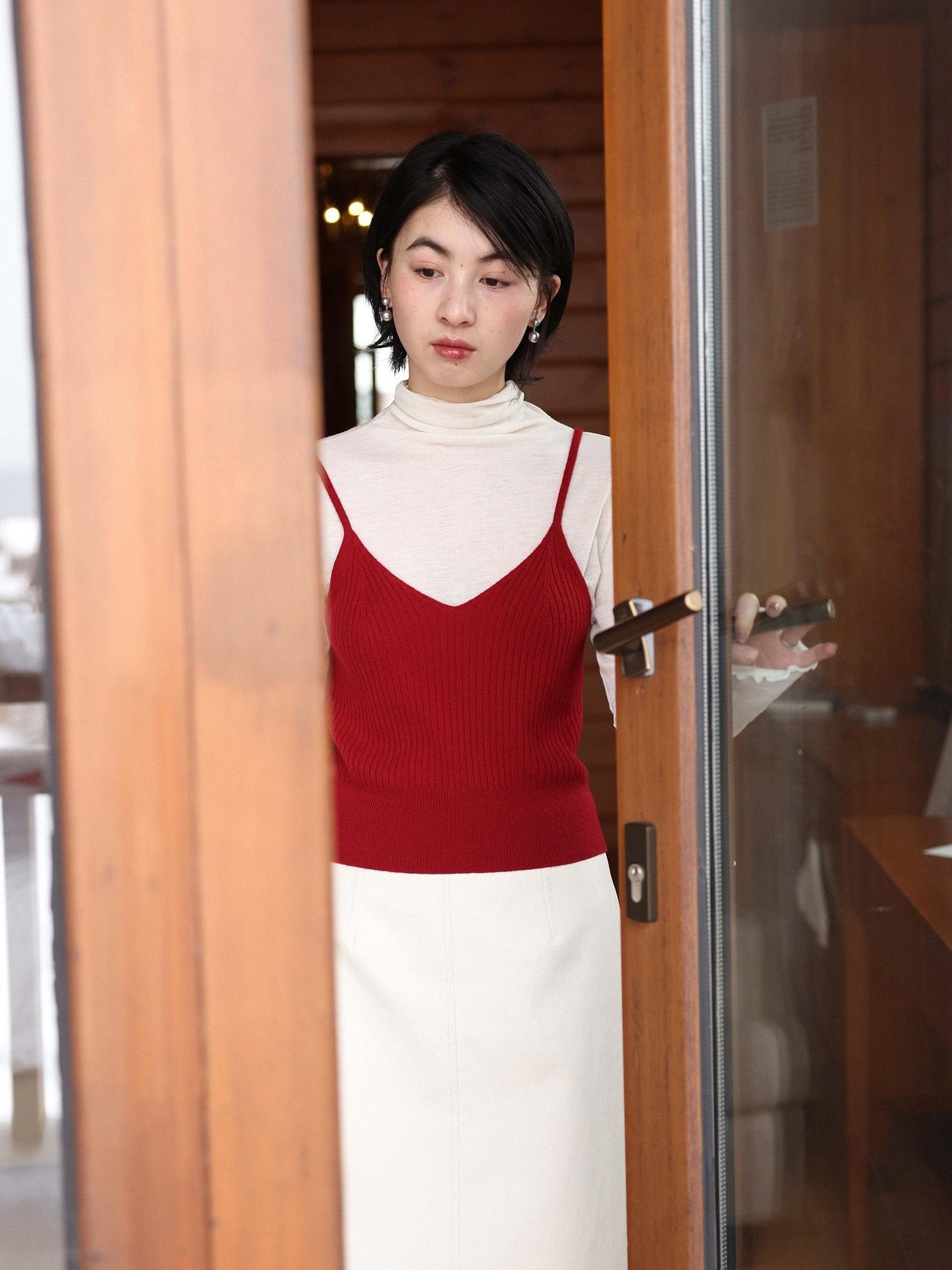 Miroment Stain Resistant Vintage High Waist Pu Zipper Straight Women Commute Midi Skirt