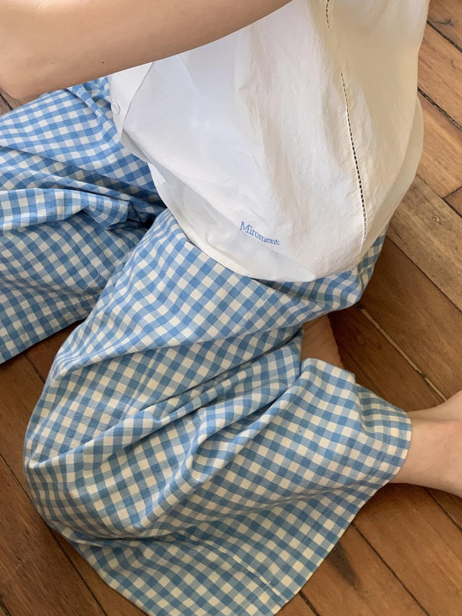 Miroment Soft Cotton Plaid High Waist Wide Leg Casual Office Long In Stock Dresses Pants